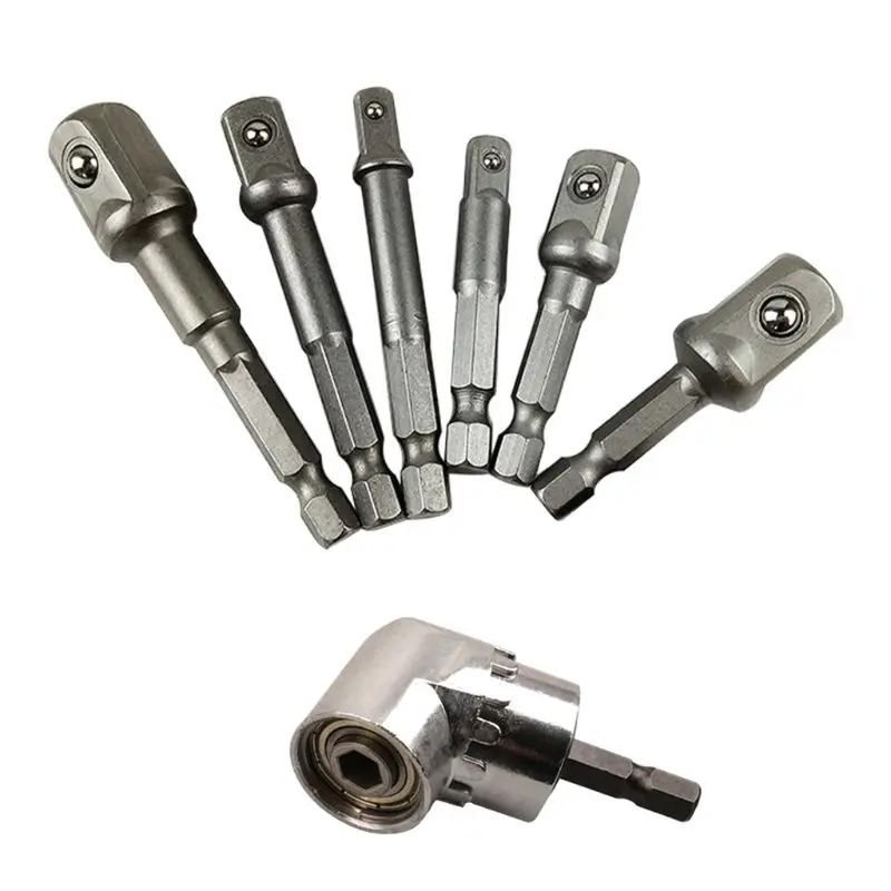 

7Pcs Socket Adapter Impact Hex Shank Drill Bits Bar Set 1/4" 3/8" 1/2" Right Angle Drill Adapter Attachment Extension Tool
