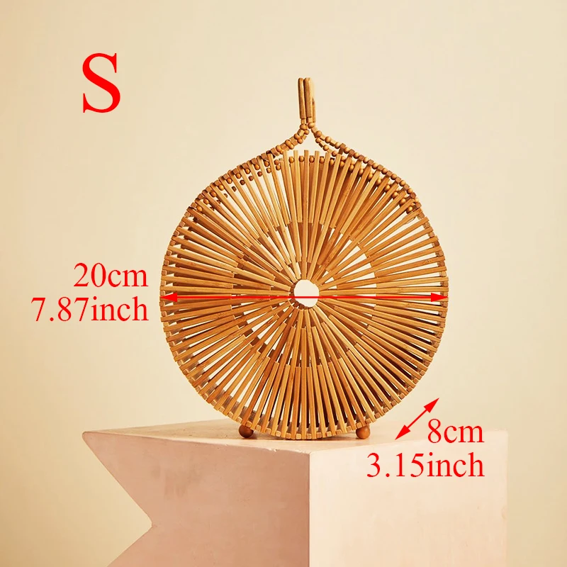 Magnet Round Bamboo Bag Handmade Woven Storage Bags Summer Hollow Beach Handbag Casual Tote Travel Organizer Dropshipping 2