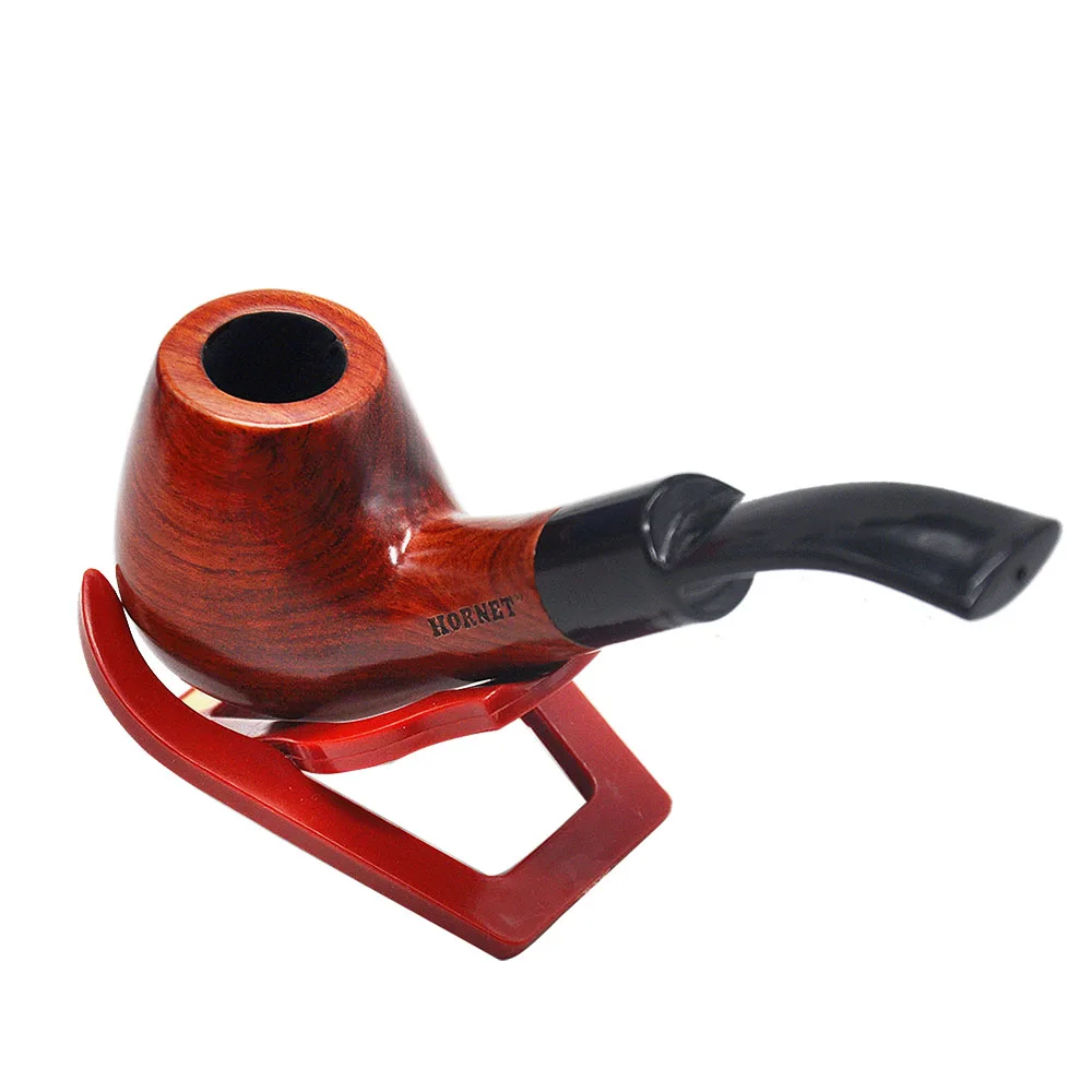 

HORNET Bent Red sandalwood 18mm filter tobacco pipe Wooden Smoking Pipe with 6 accessories.Pipe Bag
