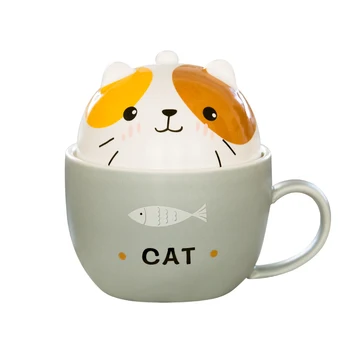 

2in1 Cute Animal Style Ceramic Mugs with 3D Lid Creative Moring Mug for Milk Coffee Tea Unique Porcelain Mugs 350ml/12 TC009