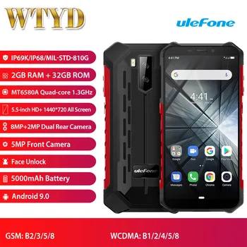 

Ulefone Armor X3 IP68 Waterproof Mobile Phone 2GB 32GB Quad Core Android 9.0 Cellphone 5.5''5000mAH Face ID Rugged Smartphone