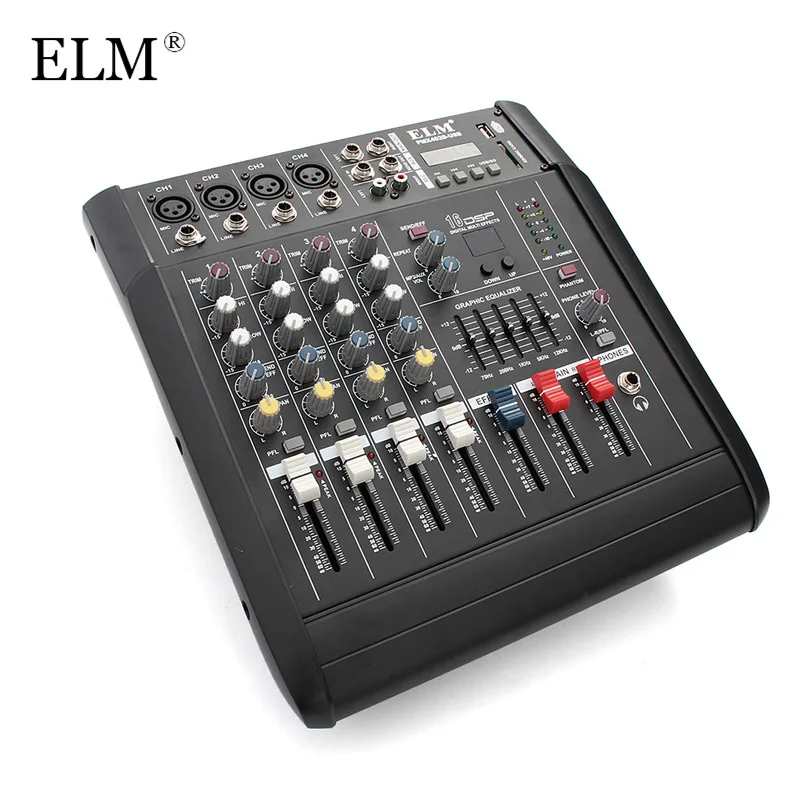 ELM Профессиональный 12 канал караоке аудио микрофона цифровой консоль усилителя для микширования звука с USB 48V Phantom Мощность