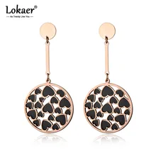Lokaer Модный черный акриловый в форме сердца двухслойные серьги розовое золото нержавеющая сталь Ювелирные изделия Aretes De Mujer для женщин E18092