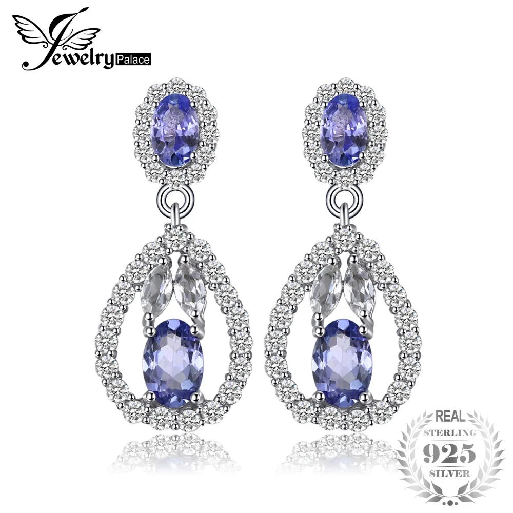 

JewelryPalace Elegant 2.8ct Natural Tanzanites White Topazss Dangle Earrings 925 Sterling Silver Jewelry Party Gift For Women