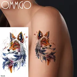 OMMGO Трайбл акварель лиса Временные татуировки для женщин мужчин стикер поддельные татуировки на заказ татуировки боди-арт рука перьевая