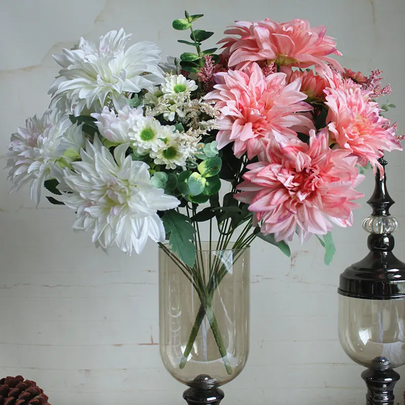 

Large Dahlia bouquet Luxury Artificial flowers or fall wedding decor Xmas party decoration silk fake Flower Dahlia flores