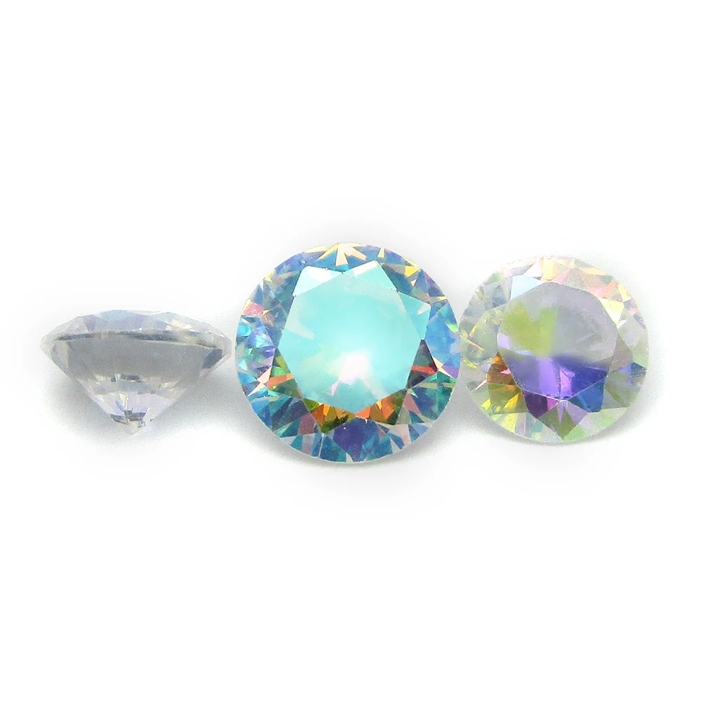 

20pcs/lot 3.0~10mm AB Multi color Cubic Zirconia Stone Loose Round Shape Plating AB Color CZ Stone Synthetic Gems