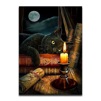 

Full Square 5D DIY Diamond Painting Black Cat Moon Book Round Drill 3D Embroidery Cross Stitch Mosaic Rhinestone Y3