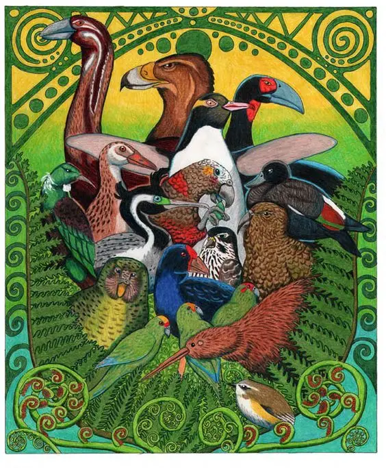 NZ New Zealand Extinguish Birds Classic Vintage Canvas Painting Poster