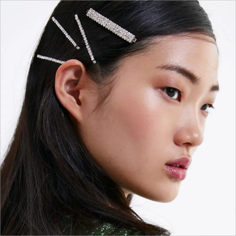 5 шт./компл. геометрические многорядные блестящие стразы одно слово шпилька для женщин минималистский волос стильная клипса акриловая металлическая заколка из сплава