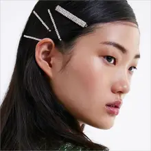 5 шт./компл. геометрические многорядные блестящие стразы одно слово шпилька для женщин минималистский волос стильная клипса акриловая металлическая заколка из сплава