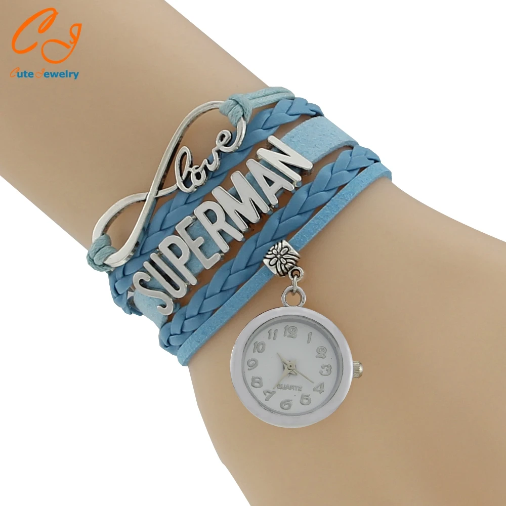

Infinity Love Handmade wristband friendship Bracelets Superman Watch Charm Bracelet