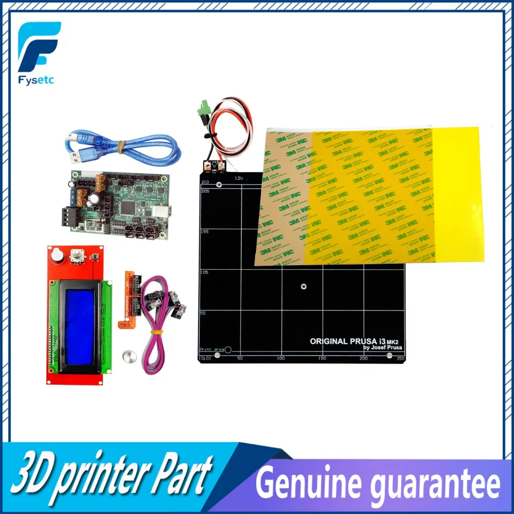

Prusa i3 MK2 MK2S 3d Printer Mini-Rambo 1.3A Motherboard Kit + Yellow PEI +Aluminum Heated Bed With Ramps 1.4 2004 LCD