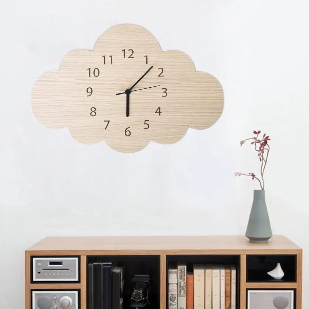 Nordic Cloud Shape Wooden Mute Wall Clock Creative Needle Wall Clocks