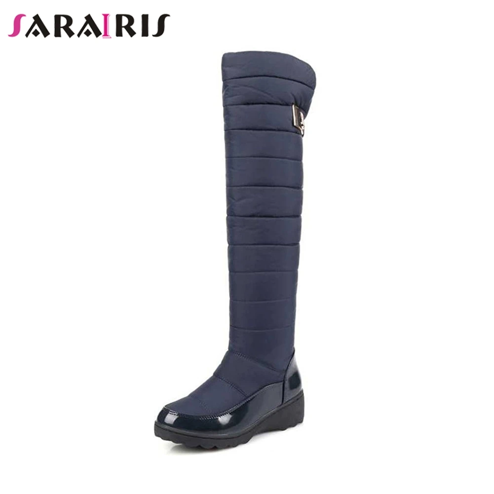 

SARAIRIS Women Winter 35-44 Long Boots Warm Fur Shoes Woman Knee High Snow Boots Slip-On Waterproof Platform Shoes Woman