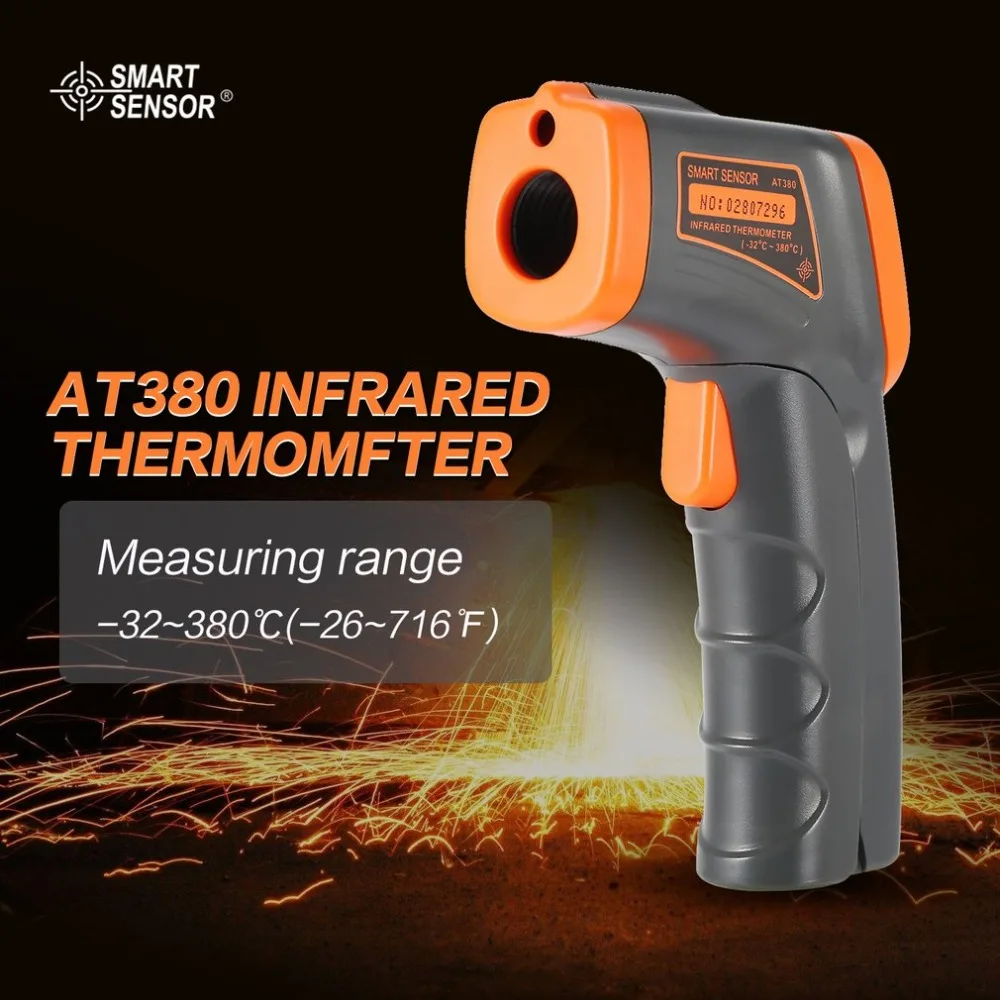 

SMART SENSOR LCD AT380 Infrared Thermometer Non Contact Infrared Thermometer Temperature Pyrometer IR Laser Point Gun