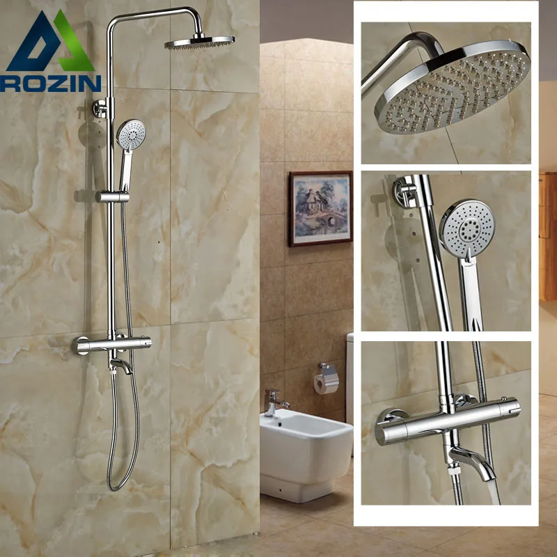

Polished Chrome Dual Hand Thermostatic Valave for Shower Wall Mount Rain Shower Set 8" Rain with Tub Spout