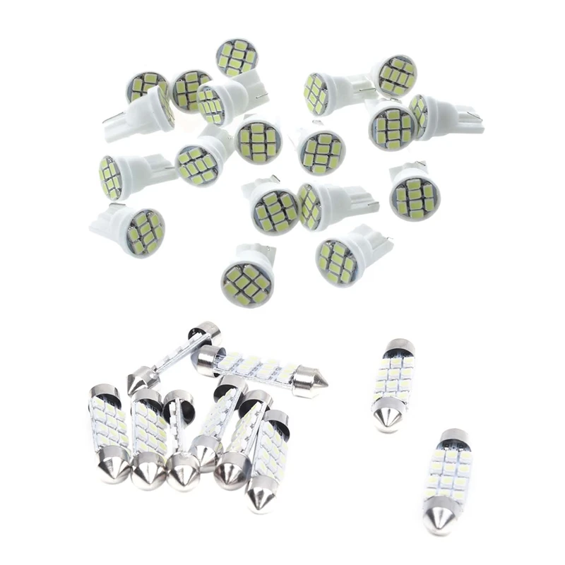 

10 x 41mm 12 3528 SMD LED Bulbs White Car Dome Festoon Interior Light & 20 x T10 W5W 168 194 8 SMD LED Bulb Light White Lights