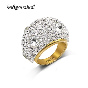

Luxury Round Crystal Ring Inlay AAA Cubic Zirconia Stainless Steel Rhinestone Engagement Rings for Women Party Jewelry Present