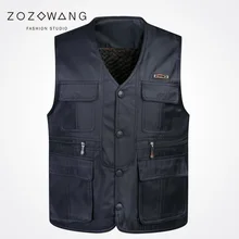 Zozowang 2017  solid brushed new V-neck Single breasted casual fashion autumn winter waist men loose large pocket vest men