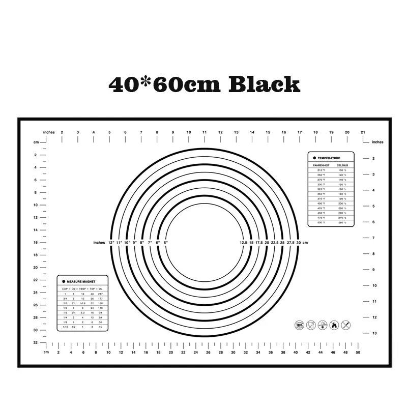 60 см Большой размер силиконовый коврик для выпечки коврик для замеса теста со шкалой прокатки теста коврик Кондитерские Аксессуары для выпечки - Цвет: 40x60cm Black