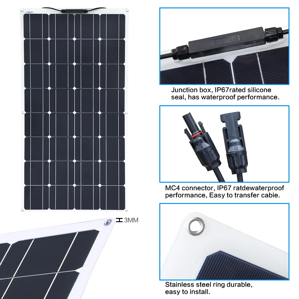 Solarparts 2x 100W fexible solar panel 12V high efficiency solar cell yacht boat marine RV solar module for battery charge cheap