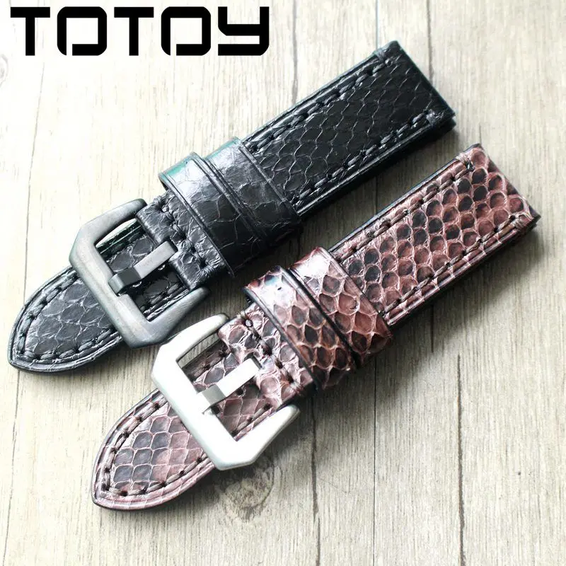 

TOTOY Handmade Python Leather Watchbands, 20MM 22MM 24MM Black / Brown For PAM111 Leather Strap, Fast Delivery