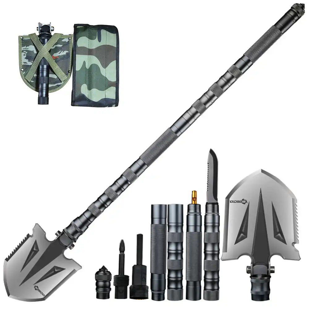 pala de camping DOITOOL Pala plegable para supervivencia herramienta pala con bolsa mochila de hombro para quitar la nieve Trincea senderismo jardiner/ía