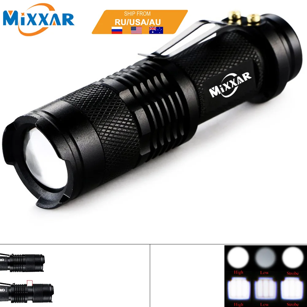 

ZK92 Dropshipping Q5 Mini 3000LM Waterproof LED Flashlight 3 Modes Zoomable Torch Penlight Lantern For Camping Hiking NO Battery