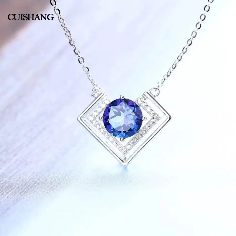 

CSJ 925 silver sterling natural blue topaz pendants real gemstone fine jewelry best nice gift for women wife lady