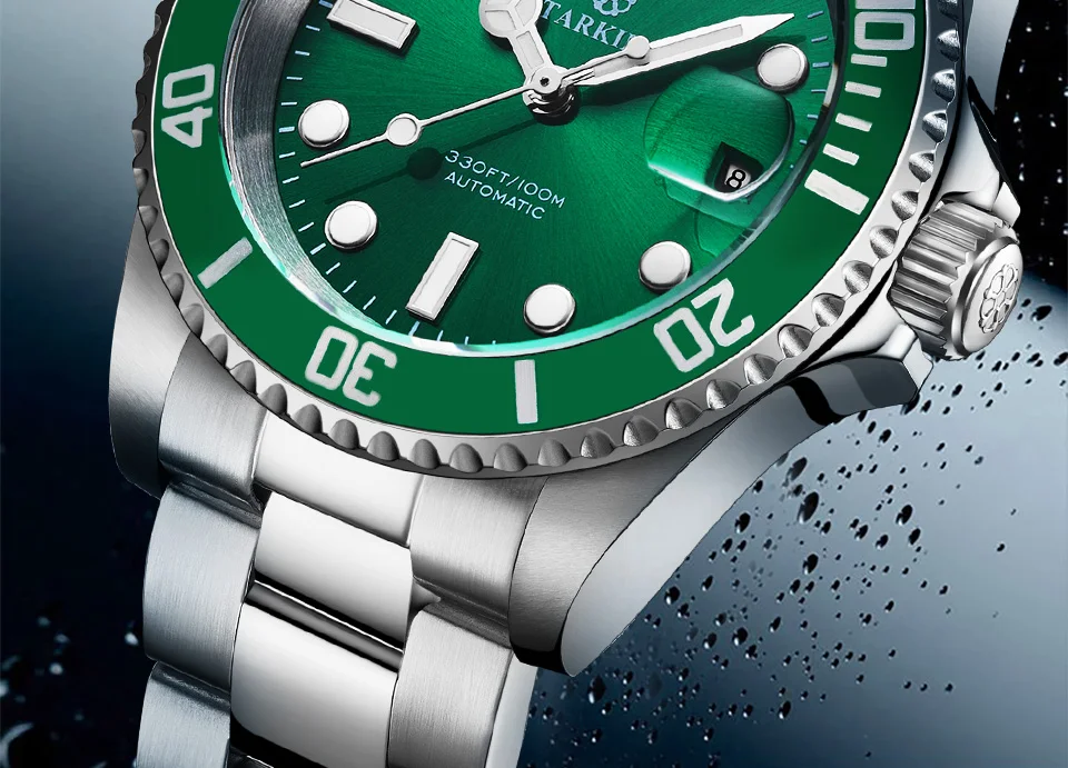 STARKING мужские часы 100 м водостойкие часы с зеленым призраком модные механические часы с автоматической датой светящиеся наручные часы