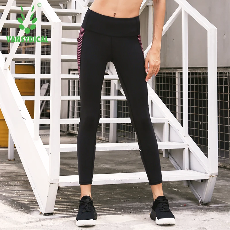 Vansydical женские леггинсы с высокой талией спортивные брюки для йоги с сеткой компрессионные беговые легинсы для тренировок Леггинсы с карманами уличные Бегуны