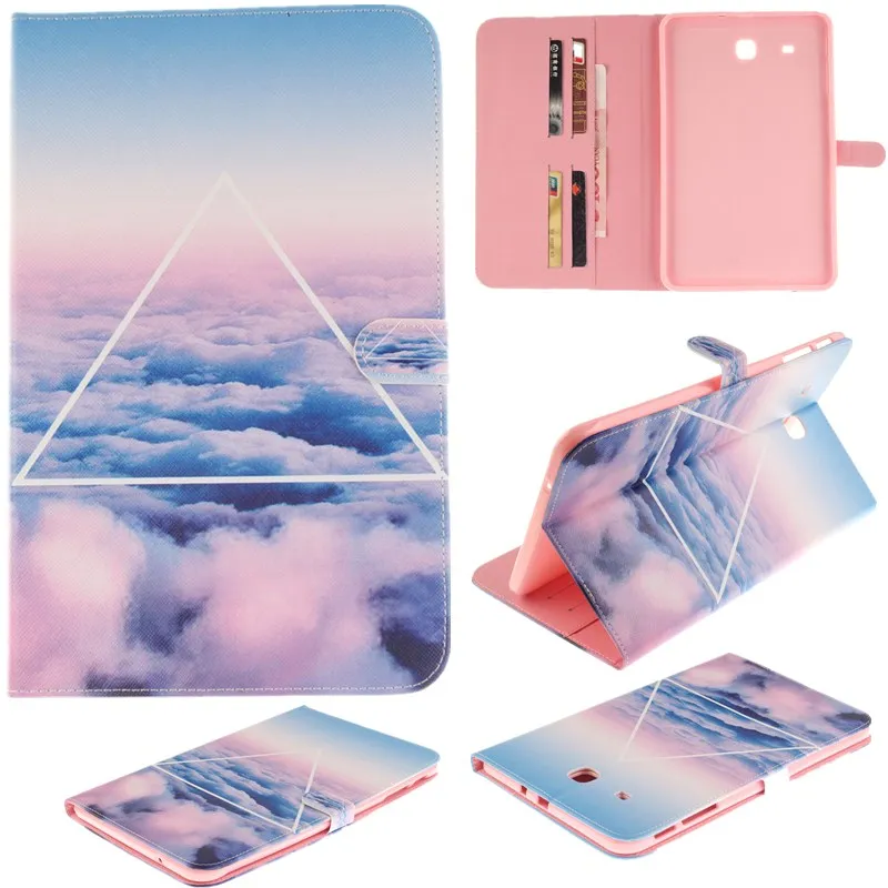 For Samsung Galaxy Tab E 9.6 Case for T560 SM-T560 T561Tablet Clouds Wallet Flip Cover Stand PU Leather Case Protective Skin  (56)