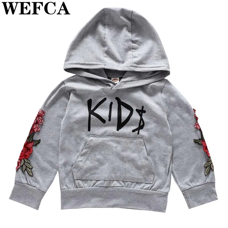 

Baby Boys Hoodies Sleeve Peony Applique Sweatshirts Kids Children Girls Letter Hooded Tops Fashion Casual Clothes