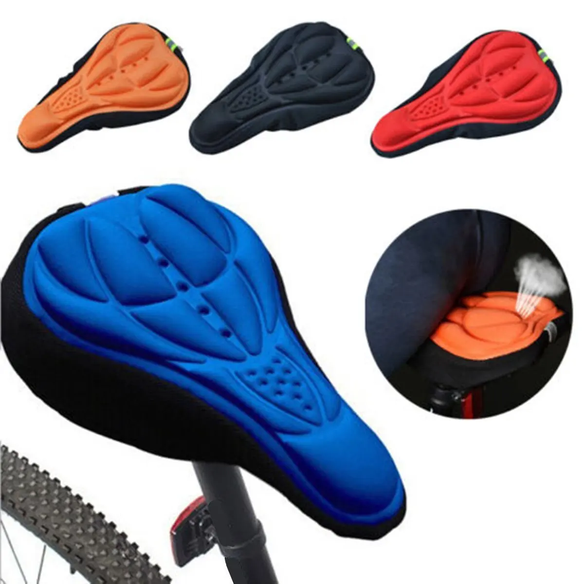 

Seat Saddle Cover Cycling Bike 3D Silicone Gel Pad Soft Cushion Size fits for kinds of bikes Air Permeability bike