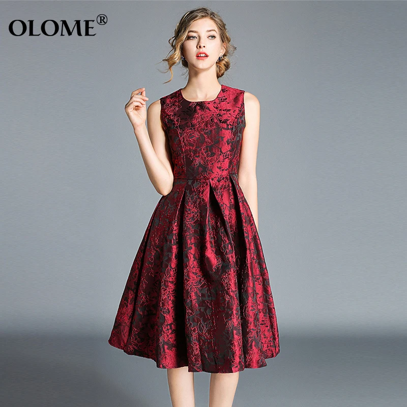 

Elegant Women Dress Vintage Print Party Dresses Sleeveless Women 2019 Spring Female Fashion Classic Jacquard Slim Vest Dress