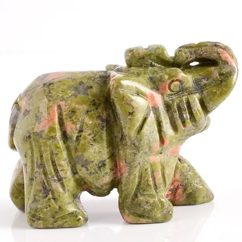 

2 Inch Elephant Figurines Craft Carved Natural Stone Unakite Elephant Mini Animals Statue for Home Decor Chakra Healing