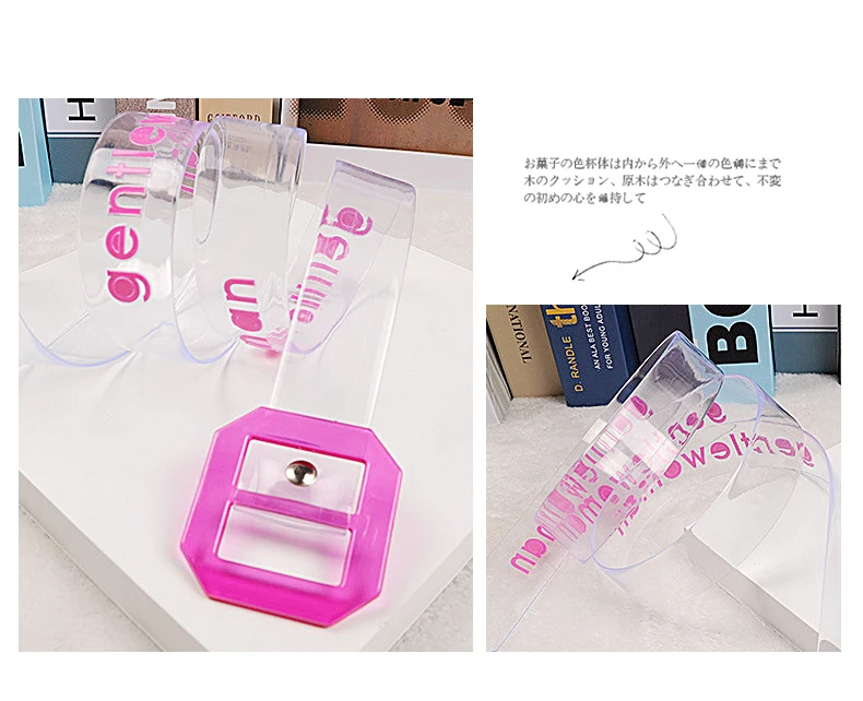 Women Transparent English letter Belt Volorful Gentlewoman Jean Accessories PVC belts Purple Red Transparent Buckle Summer Style Trendy Strap1 (8)
