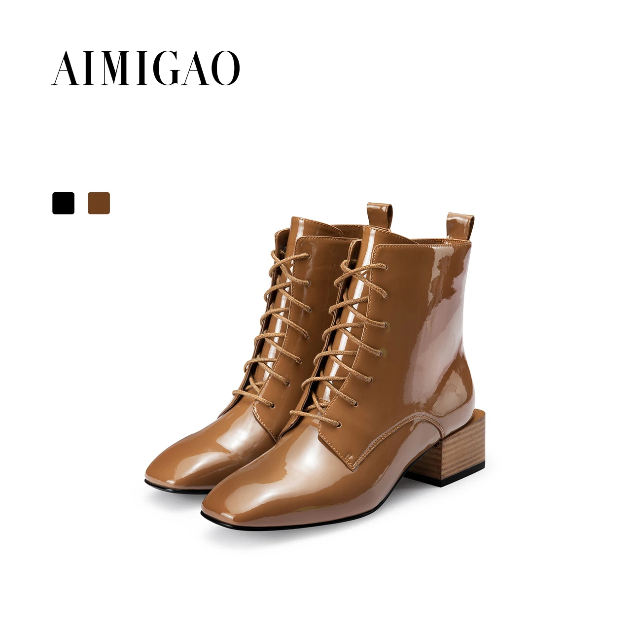 

AIMIGAO Fashion Martin ankle boots 2017 autumn winter new Europe and the United States square toe block heel side zipper shoes