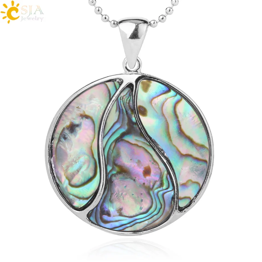 

CSJA Round Natural Abalone Shell Necklaces Pendants New Zealand Seashell Mother of Pearl Sea Oyster Splice Colorful Jewelry F910