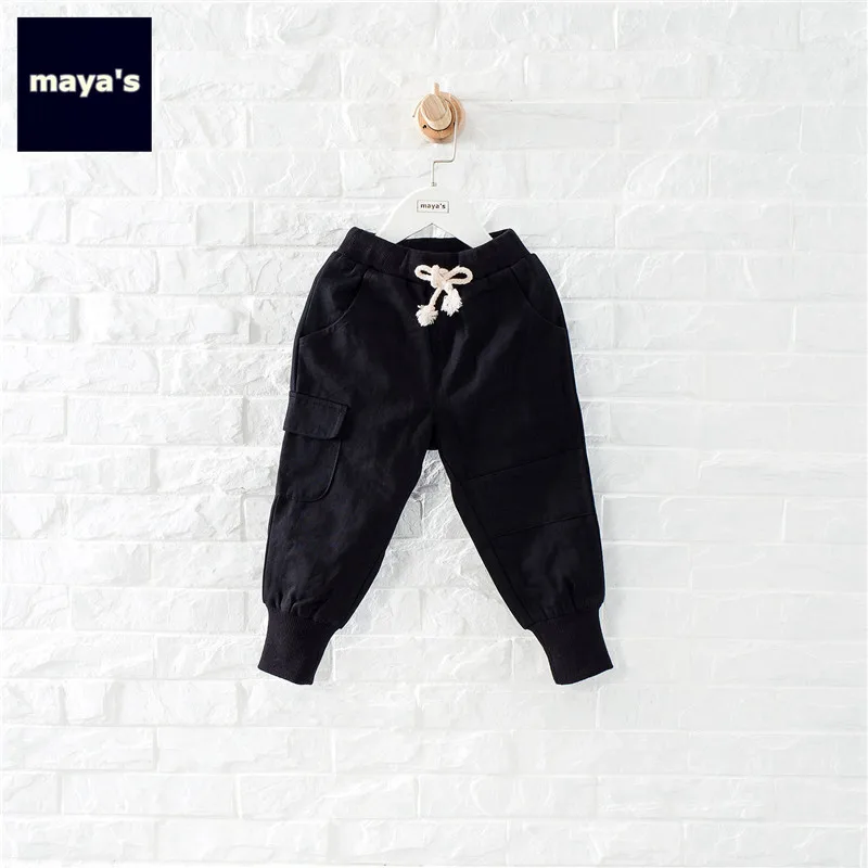 Mayas/модные хлопковые мягкие осенние штаны для мальчиков; зимние винтажные детские брюки-карго с эластичной резинкой на талии и карманами; базовые штаны для малышей; 81213 - Цвет: 02 Black