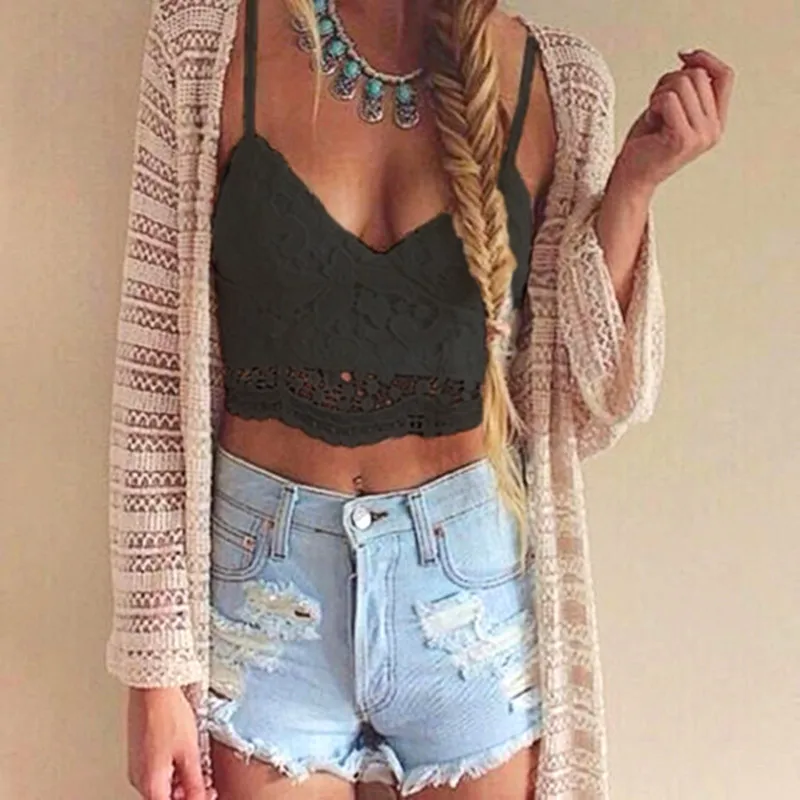 

New Women Summer Crop Top Female Lace Sexy Stylish Cropped Top Bralette Sleeveless Women's Vest Bra Camis Beach Lace V-Neck Bts