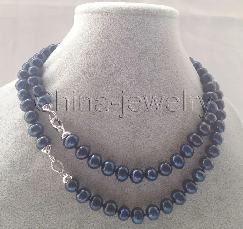 

ER233 Beautiful 10mm black round freshwater pearl necklace white gold plated^^@^Noble style Natural Fine jewe FREE SHIPPING
