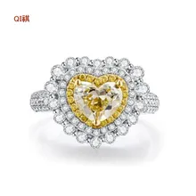 Sweet Heart Yellow AAA CZ Diamond Fashion 18K White Gold Plated Wedding Ring for Women Engagement Fine Jewelry Accessories Rings