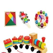 Супер предложение 4 в 1 деревянная детская погремушка/orf музыкальная игрушка строительные часы и деревянные блоки поезда детские развивающие игрушки 4 шт./компл