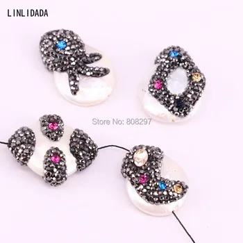 

10Pcs Freshwater Pearl loose beads, with crystal rhinestone paved spacer connector bead, for jewelry making