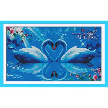 

Everlasting Love Moonlight lovers(swan) Chinese Cross Stitch Kits Ecological Cotton Stamped 11 DIY New Year Decorations For Home