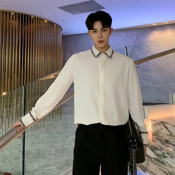 

Male Nightclub Party Dress Shirts Men Business Casual White Long Sleeve Shirts