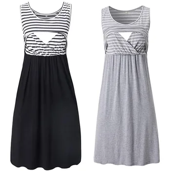 

New Maternity Dress Women Pregnant Maternity Stripe Tunic Breastfeeding Summer Maternity Dress Women Clothes A529