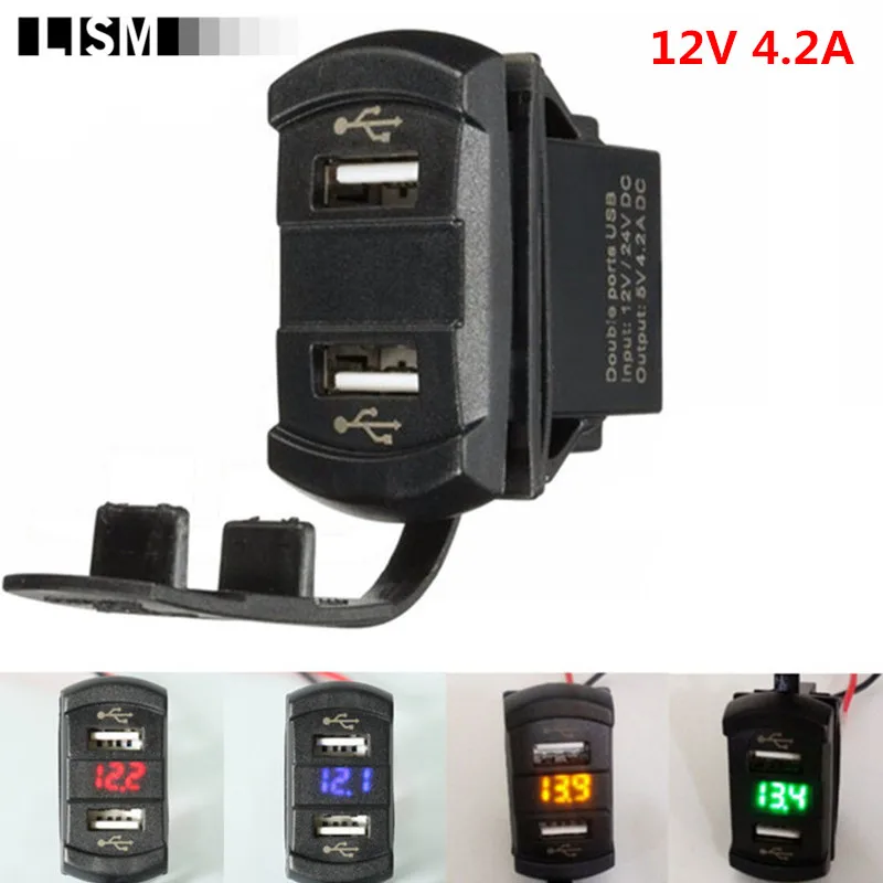 

12V 4.2A 2USB Dual Ports LED Power Charger Adapter Socket Splitter Volt Voltage Meter Switch Panel Cigarette Lighter Moto BOAT
